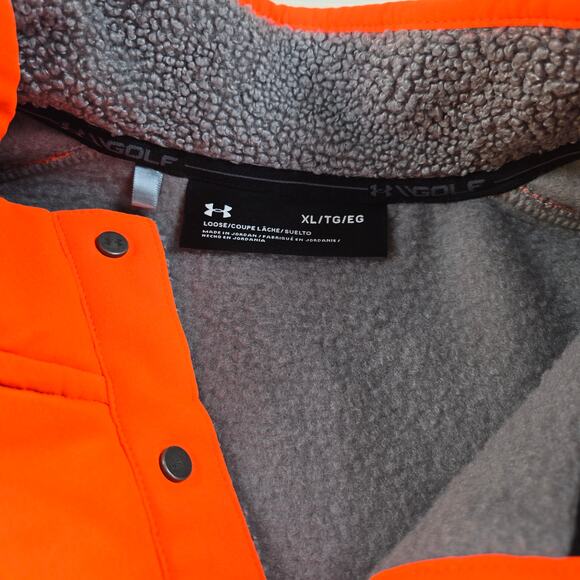 Under Armor 1/4 Button Up Sherpa Fleece Pullover Orange Gray Sweatshirt Size XL - Picture 3 of 7